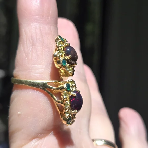 Opal green 💚 Onyx & Peridot sterling &gold ring sz8 adjustable - Picture 6 of 10